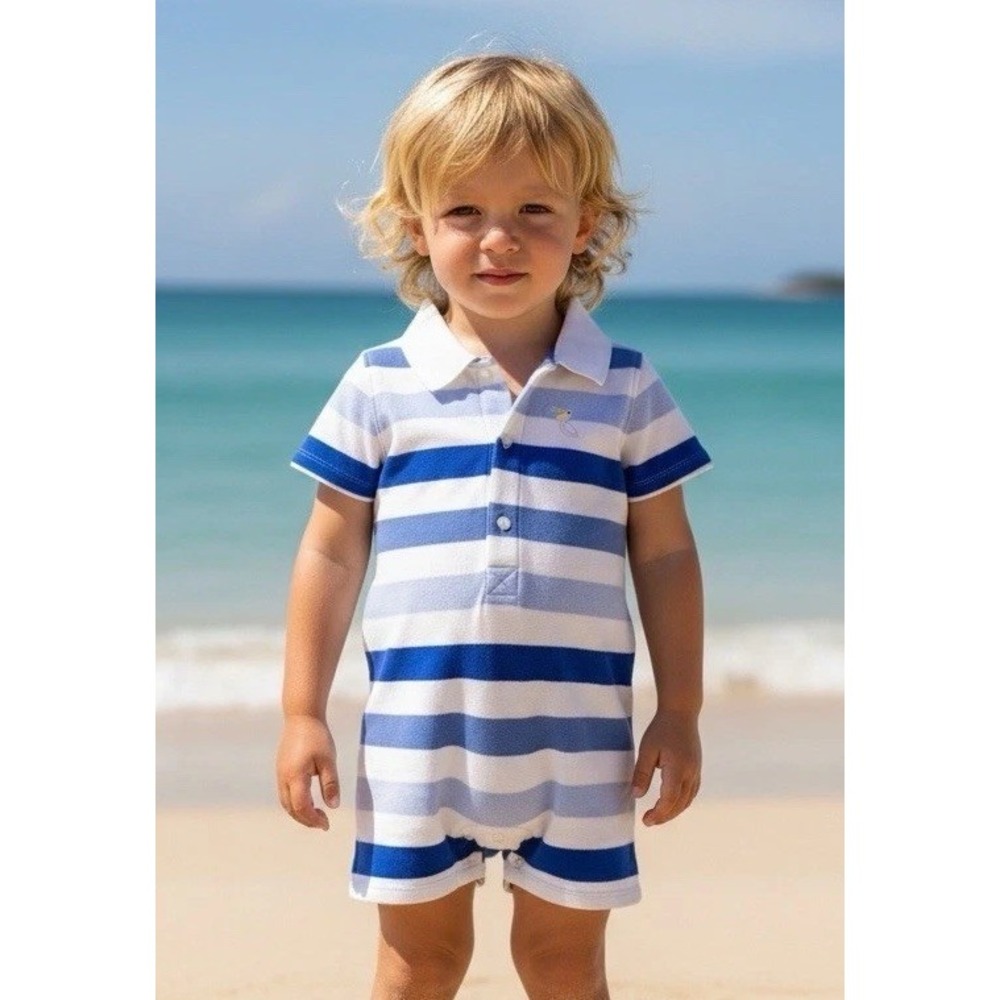 Janie and Jack 6m 12m Baby Boy Pique Polo Romper Short Sleeve Size 6 12 months